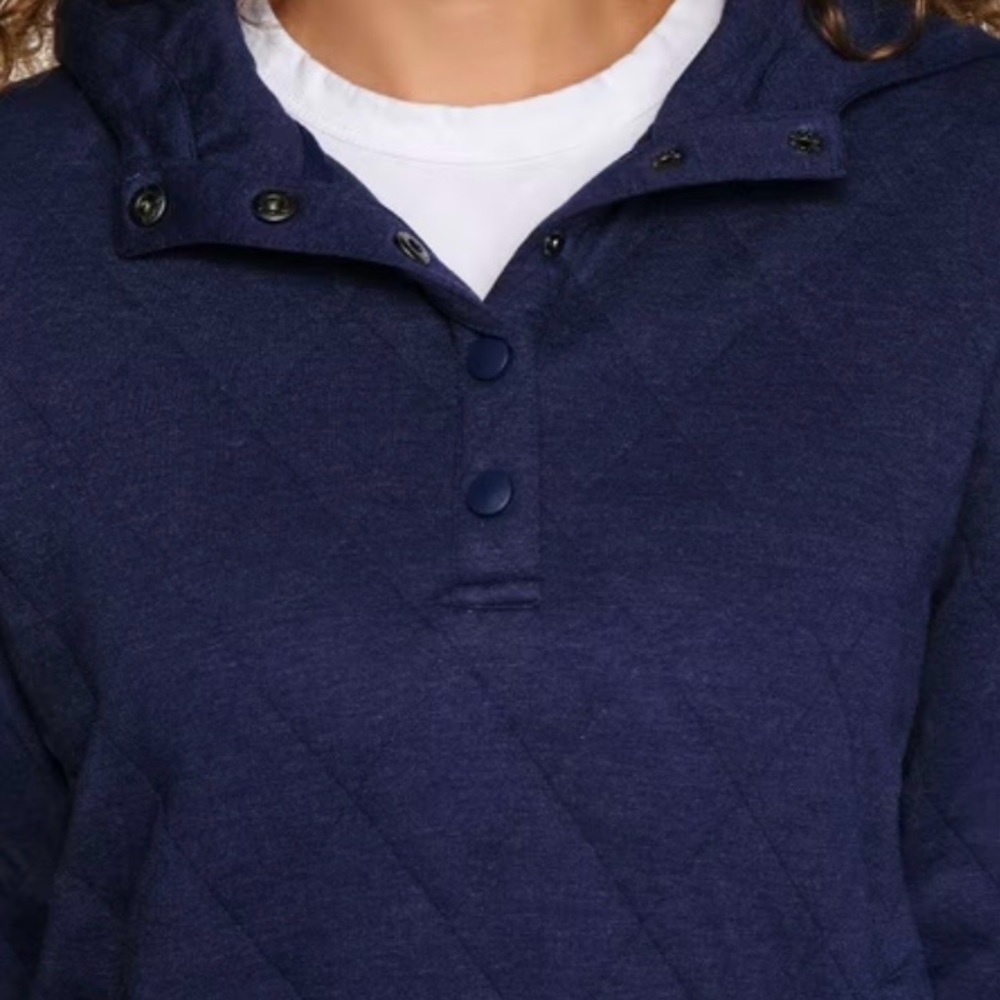 Lands' End Women's Cozy Soft Quilted 5 Snap Pullover Hoodie Kangaroo Pocket 😍 - Picture 4 of 8
